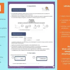 Wzór umowy najmu okazjonalnego, wersja graficzna Legal Design. Zapewnienia wynajmującego i najemcy, w tym kwestia zwierząt, to kluczowe elementy tej umowy.