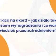 Praca na akord – jak działa system wynagradzania? Grafika przedstawia terminal płatniczy i tekst o systemach premiowania.