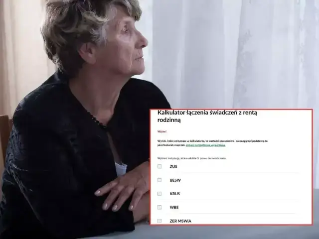 Zamyślona starsza pani analizuje kalkulator świadczeń. Zastanawia się, jaka emerytura z KRUS po 10 latach będzie jej przysługiwać.